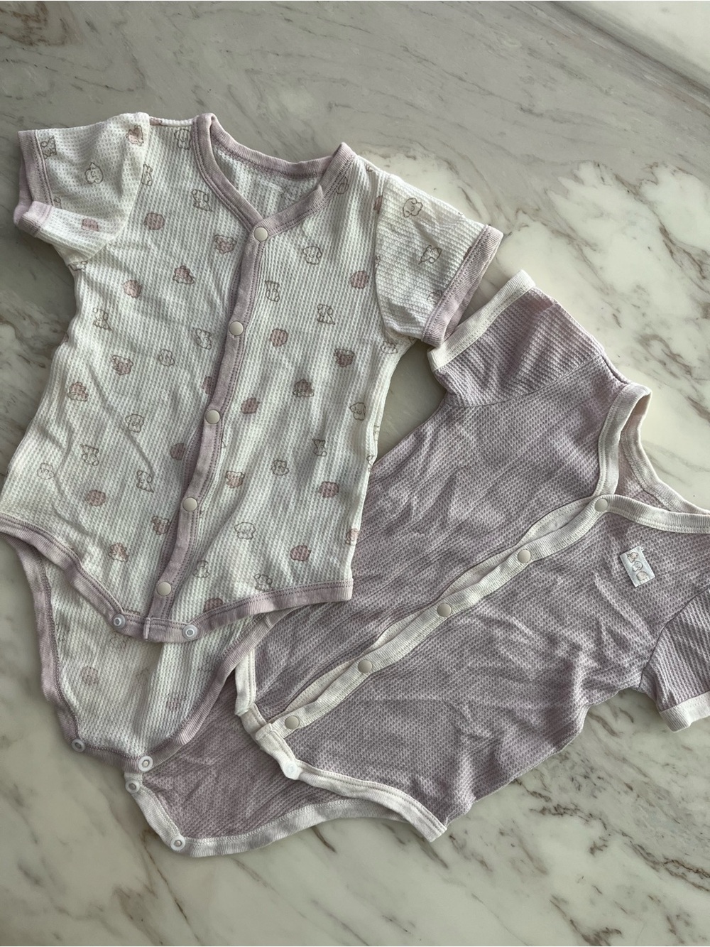 Lilac & Cream Baby Snap-Front Onesies - Set of 2